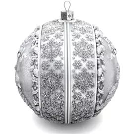 Set of 2 silver Christmas balls "Bells and Bullfinches"